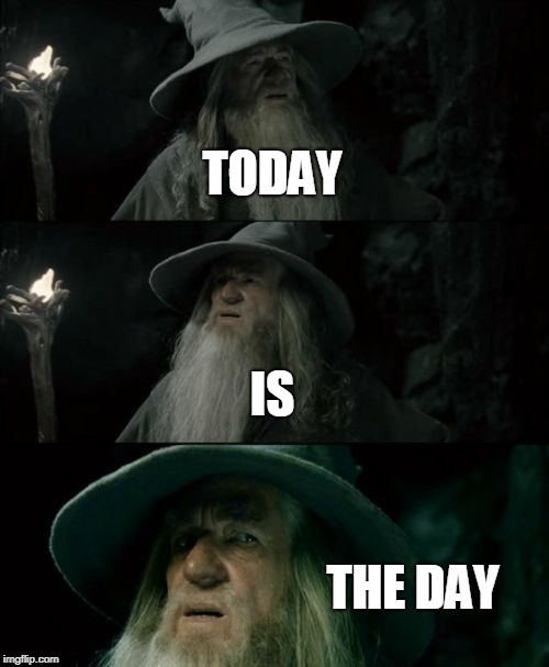 Confused Gandalf Meme | TODAY; IS; THE DAY | image tagged in memes,confused gandalf | made w/ Imgflip meme maker