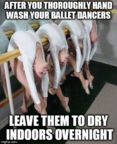 How to dry ballet dancers | AFTER YOU THOROUGHLY HAND WASH YOUR BALLET DANCERS; LEAVE THEM TO DRY INDOORS OVERNIGHT | image tagged in ballet,memes,funny memes | made w/ Imgflip meme maker