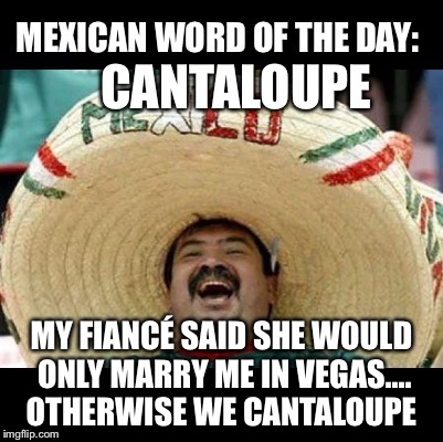 Mexican Word of the Day (LARGE) | CANTALOUPE; MY FIANCÉ SAID SHE WOULD ONLY MARRY ME IN VEGAS.... OTHERWISE WE CANTALOUPE | image tagged in mexican word of the day large | made w/ Imgflip meme maker