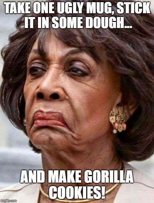 Maxine "Mad Max" Waters
 | TAKE ONE UGLY MUG, STICK IT IN SOME DOUGH... AND MAKE GORILLA COOKIES! | image tagged in liberalismisamentaldisorder | made w/ Imgflip meme maker