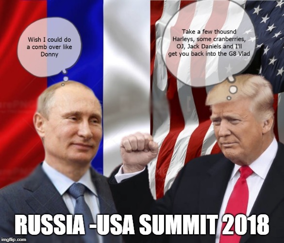 Russia-US Summit 2018 | RUSSIA -USA SUMMIT 2018 | image tagged in summit,trump russia collusion,russia,usa | made w/ Imgflip meme maker