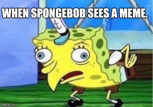 Mocking Spongebob Meme | WHEN SPONGEBOB SEES A MEME. | image tagged in memes,mocking spongebob | made w/ Imgflip meme maker