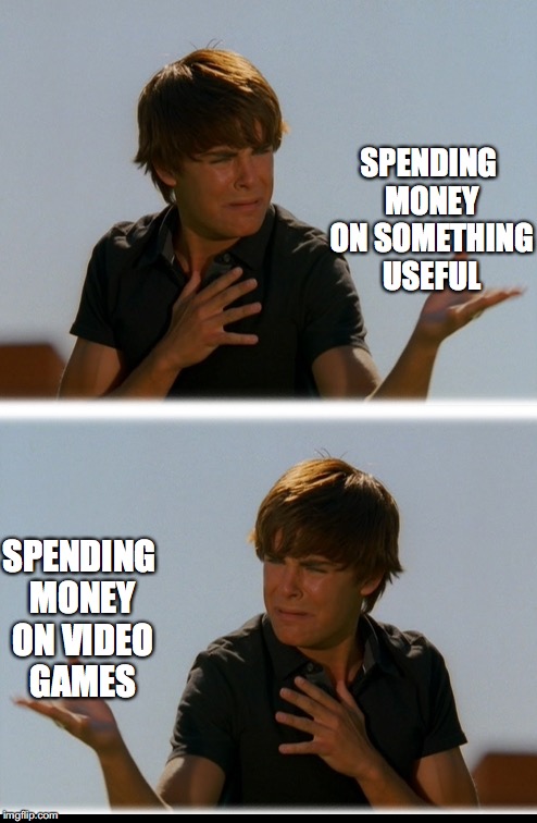 So Torn... | SPENDING MONEY ON SOMETHING USEFUL; SPENDING MONEY ON VIDEO GAMES | image tagged in conflicted troy - high school musical troy meme | made w/ Imgflip meme maker