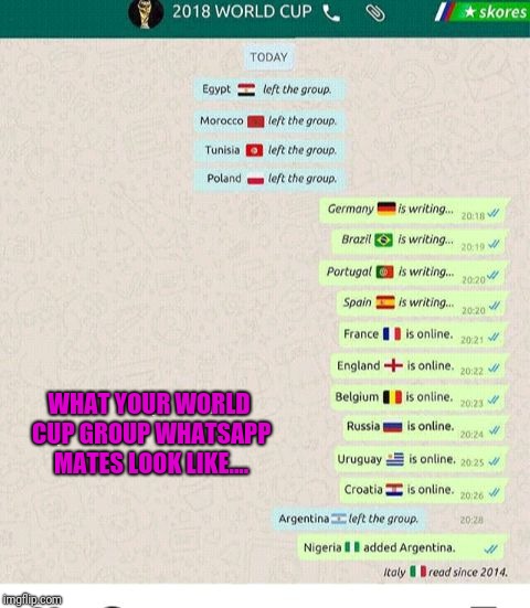 WHAT YOUR WORLD CUP GROUP WHATSAPP MATES LOOK LIKE.... | image tagged in whatsapp,world cup,mates group | made w/ Imgflip meme maker