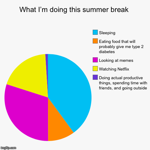 What I’m doing this summer break | Doing actual productive things, spending time with friends, and going outside, Watching Netflix, Looking  | image tagged in funny,pie charts | made w/ Imgflip chart maker