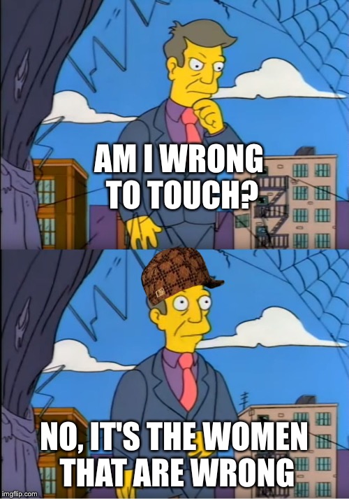 Skinner Out Of Touch | AM I WRONG TO TOUCH? NO, IT'S THE WOMEN THAT ARE WRONG | image tagged in skinner out of touch,scumbag | made w/ Imgflip meme maker