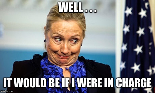 Hillary Gonna Be Sick | WELL . . . IT WOULD BE IF I WERE IN CHARGE | image tagged in hillary gonna be sick | made w/ Imgflip meme maker