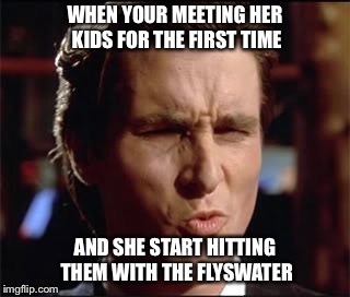 When she | WHEN YOUR MEETING HER KIDS FOR THE FIRST TIME; AND SHE START HITTING THEM WITH THE FLYSWATER | image tagged in when she | made w/ Imgflip meme maker