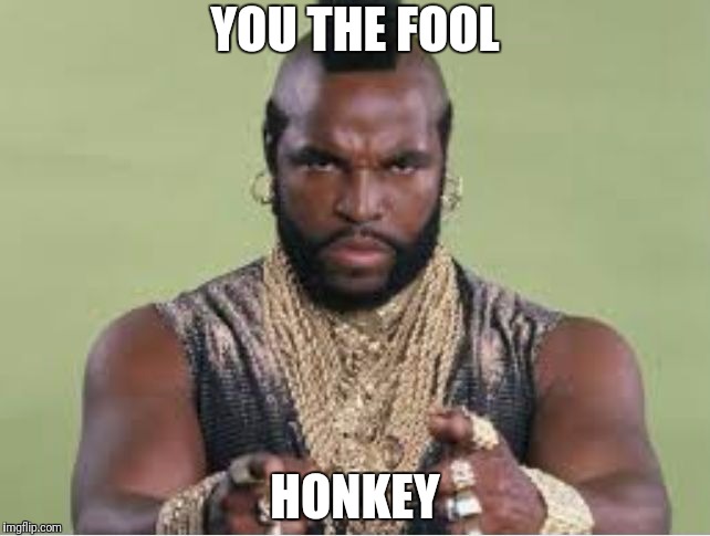 I pity the fool | YOU THE FOOL; HONKEY | image tagged in mr t,mr t pity the fool,1980s,classics | made w/ Imgflip meme maker