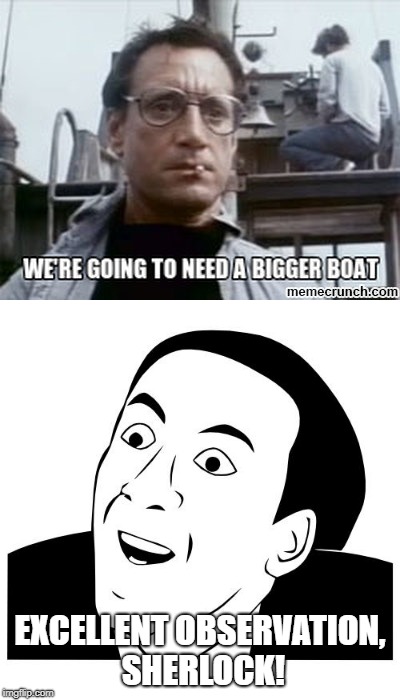 Jaws | EXCELLENT OBSERVATION, SHERLOCK! | image tagged in memes,you don't say | made w/ Imgflip meme maker