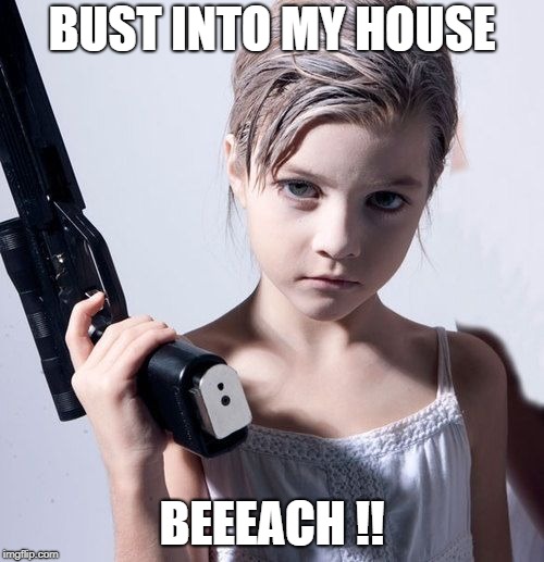 BUST INTO MY HOUSE; BEEEACH !! | image tagged in gun laws,guns,self defense | made w/ Imgflip meme maker