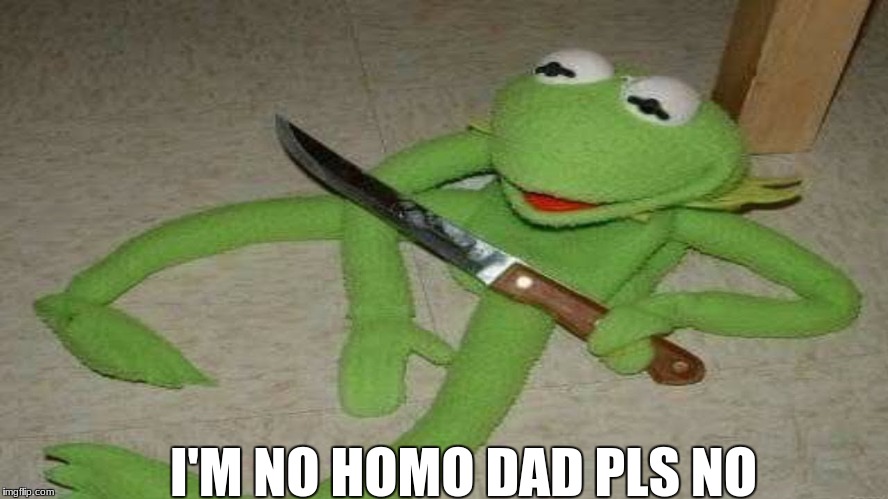 KermitCuts Ha! | I'M NO HOMO DAD PLS NO | image tagged in kermitcuts ha | made w/ Imgflip meme maker