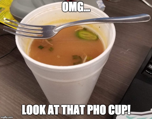 pho-cup | OMG... LOOK AT THAT PHO CUP! | image tagged in pho,pho-cup,soup,noodles,yum,yummy | made w/ Imgflip meme maker