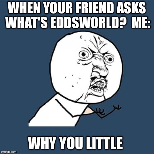 Y U No Meme | WHEN YOUR FRIEND ASKS WHAT'S EDDSWORLD?

ME:; WHY YOU LITTLE | image tagged in memes,y u no | made w/ Imgflip meme maker