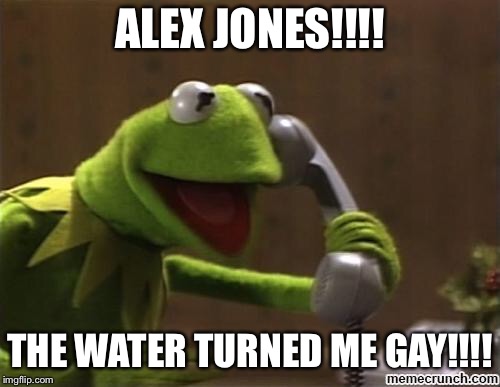 Kermisexual | ALEX JONES!!!! THE WATER TURNED ME GAY!!!! | image tagged in kermit | made w/ Imgflip meme maker