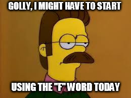 Flanders | GOLLY, I MIGHT HAVE TO START; USING THE "F" WORD TODAY | image tagged in flanders | made w/ Imgflip meme maker