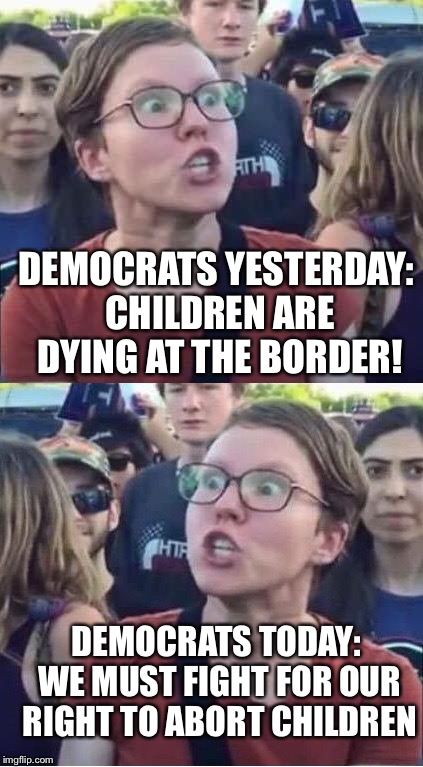 Angry Liberal Hypocrite | DEMOCRATS YESTERDAY: CHILDREN ARE DYING AT THE BORDER! DEMOCRATS TODAY: WE MUST FIGHT FOR OUR RIGHT TO ABORT CHILDREN | image tagged in angry liberal hypocrite | made w/ Imgflip meme maker