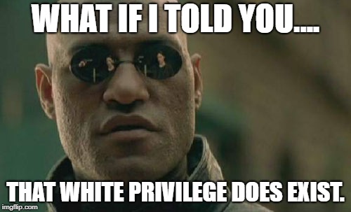 Anyone that says it doesn't exist is an idiot. | WHAT IF I TOLD YOU.... THAT WHITE PRIVILEGE DOES EXIST. | image tagged in memes,matrix morpheus | made w/ Imgflip meme maker
