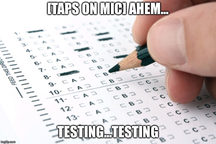 Bad puns | [TAPS ON MIC] AHEM... TESTING...TESTING | image tagged in funny memes,exams,tests,trump | made w/ Imgflip meme maker
