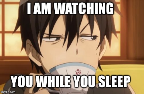 Sword Art Online | I AM WATCHING; YOU WHILE YOU SLEEP | image tagged in sword art online | made w/ Imgflip meme maker