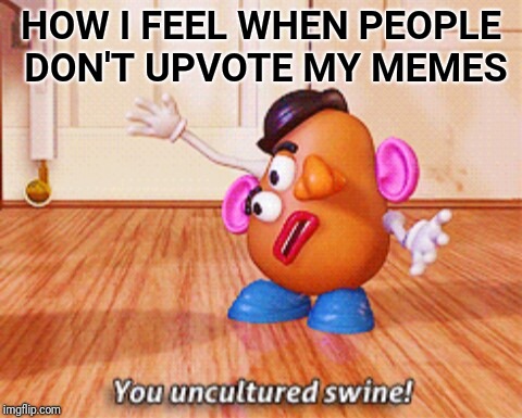 You uncultured swine | HOW I FEEL WHEN PEOPLE DON'T UPVOTE MY MEMES | image tagged in you uncultured swine | made w/ Imgflip meme maker
