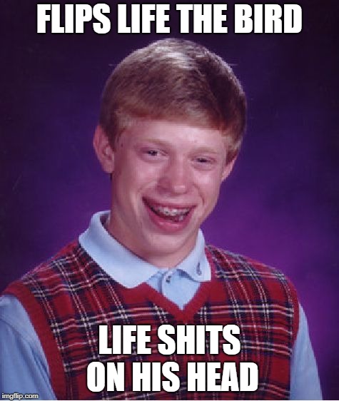 Bad Luck Brian Meme | FLIPS LIFE THE BIRD LIFE SHITS ON HIS HEAD | image tagged in memes,bad luck brian | made w/ Imgflip meme maker