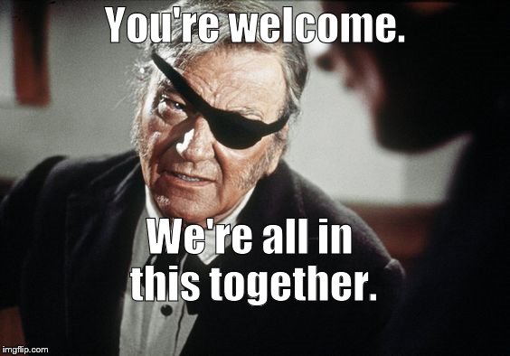 John Wayne | You're welcome. We're all in this together. | image tagged in john wayne | made w/ Imgflip meme maker