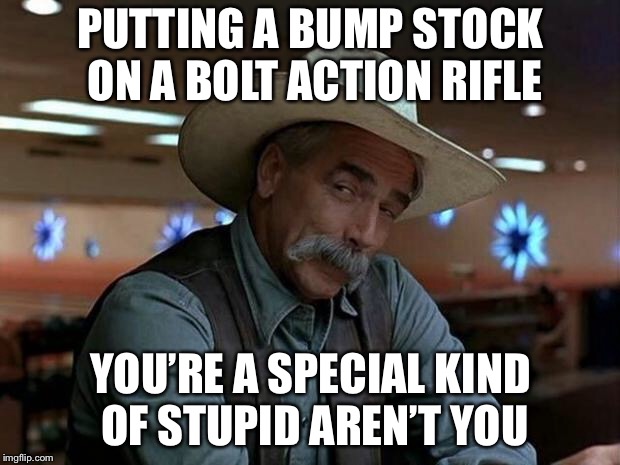 Anti-gunners are a retarded bunch | PUTTING A BUMP STOCK ON A BOLT ACTION RIFLE; YOU’RE A SPECIAL KIND OF STUPID AREN’T YOU | image tagged in special kind of stupid | made w/ Imgflip meme maker