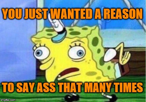 Mocking Spongebob Meme | YOU JUST WANTED A REASON TO SAY ASS THAT MANY TIMES | image tagged in memes,mocking spongebob | made w/ Imgflip meme maker