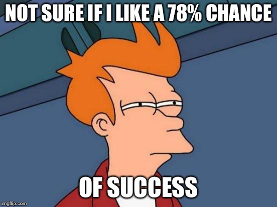 Futurama Fry Meme | NOT SURE IF I LIKE A 78% CHANCE OF SUCCESS | image tagged in memes,futurama fry | made w/ Imgflip meme maker