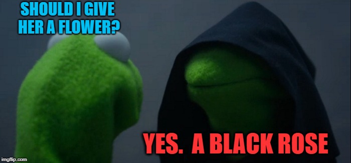 Evil Kermit Meme | SHOULD I GIVE HER A FLOWER? YES.  A BLACK ROSE | image tagged in memes,evil kermit | made w/ Imgflip meme maker