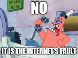 NO THIS IS PATRICK | NO IT IS THE INTERNET'S FAULT | image tagged in no this is patrick | made w/ Imgflip meme maker
