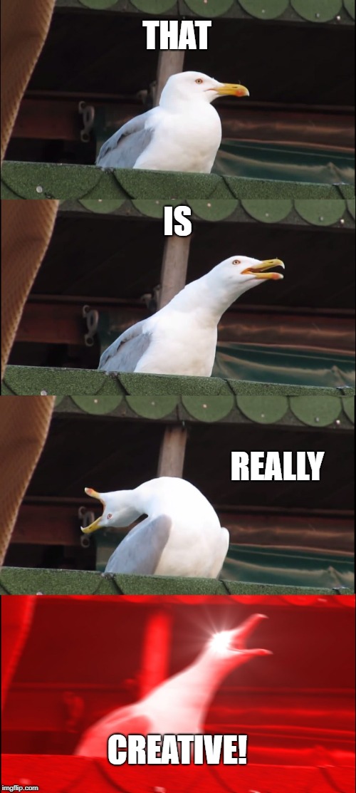 THAT IS REALLY CREATIVE! | image tagged in memes,inhaling seagull | made w/ Imgflip meme maker