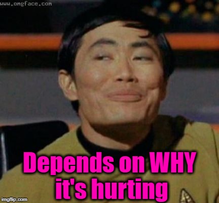 sulu | Depends on WHY it's hurting | image tagged in sulu | made w/ Imgflip meme maker