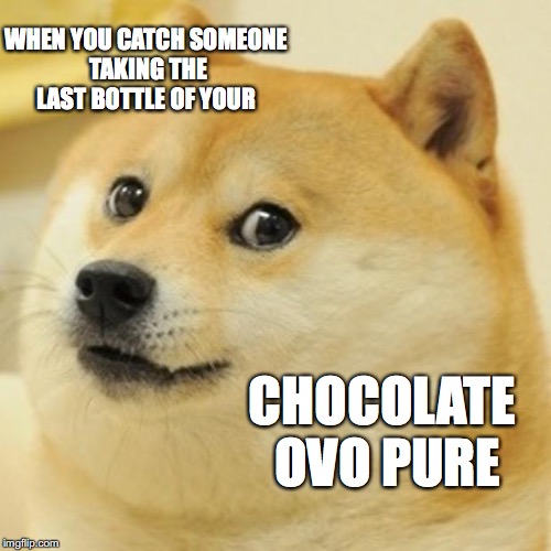 Doge Meme | WHEN YOU CATCH SOMEONE TAKING THE LAST BOTTLE OF YOUR; CHOCOLATE OVO PURE | image tagged in memes,doge | made w/ Imgflip meme maker