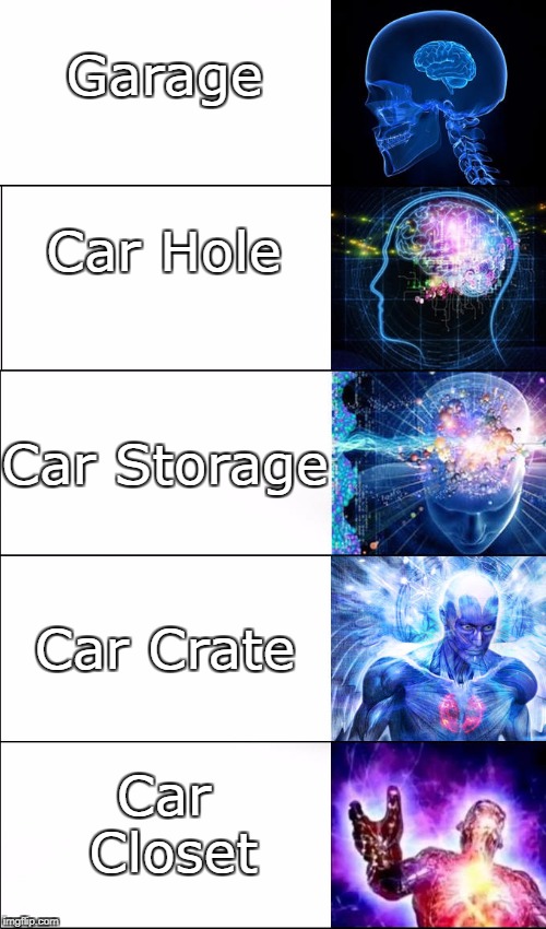 Garage Names | Garage; Car Hole; Car Storage; Car Crate; Car Closet | image tagged in carcloset | made w/ Imgflip meme maker
