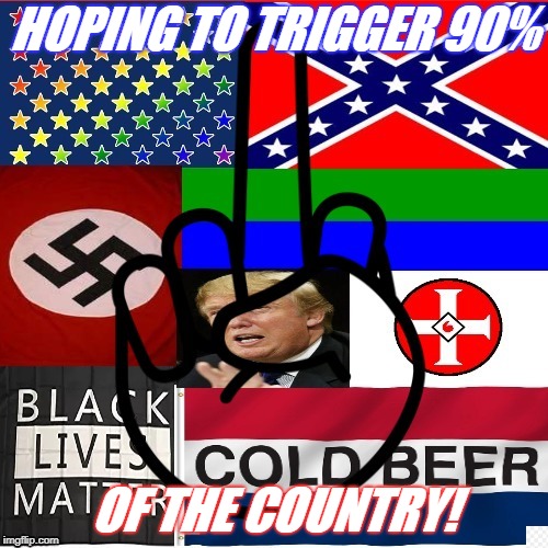 Trigger Warning | HOPING TO TRIGGER 90%; OF THE COUNTRY! | image tagged in offend,meme | made w/ Imgflip meme maker