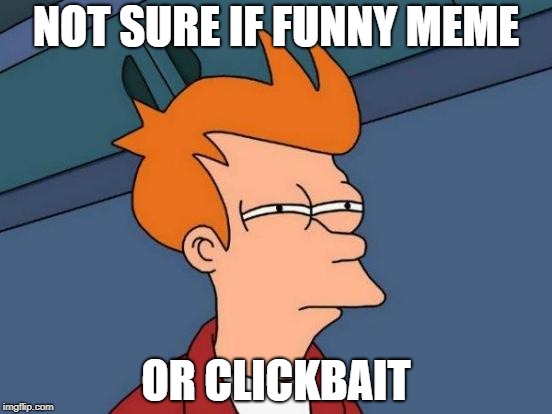 Futurama Fry Meme | NOT SURE IF FUNNY MEME OR CLICKBAIT | image tagged in memes,futurama fry | made w/ Imgflip meme maker