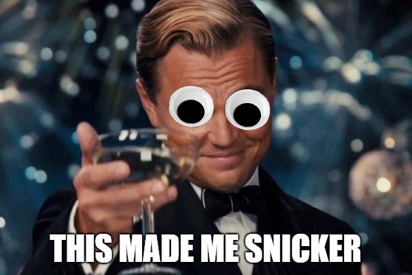 Leonardo Dicaprio Cheers Meme | THIS MADE ME SNICKER | image tagged in memes,leonardo dicaprio cheers | made w/ Imgflip meme maker