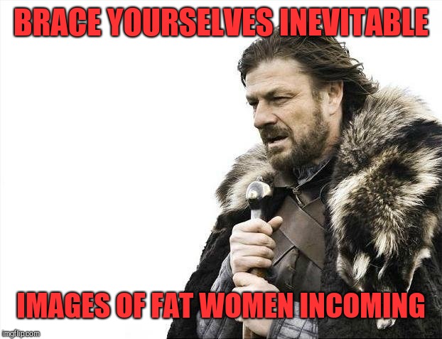 Brace Yourselves X is Coming Meme | BRACE YOURSELVES INEVITABLE IMAGES OF FAT WOMEN INCOMING | image tagged in memes,brace yourselves x is coming | made w/ Imgflip meme maker