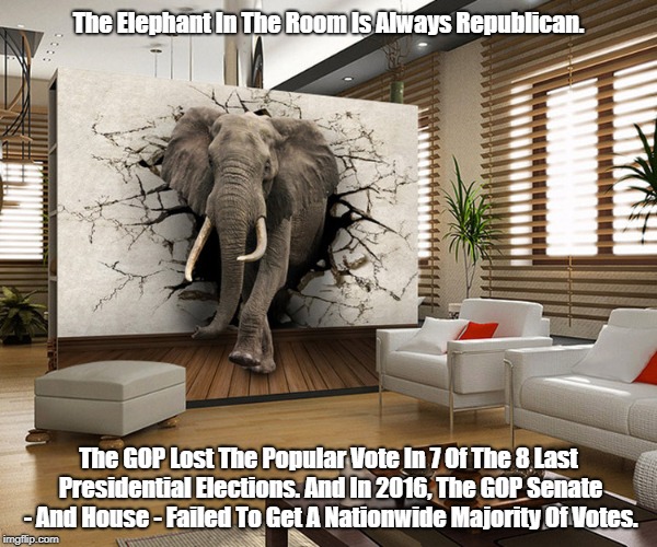 The Elephant In The Room Is Always Republican. The GOP Lost The Popular Vote In 7 Of The 8 Last Presidential Elections. And In 2016, The GOP | made w/ Imgflip meme maker