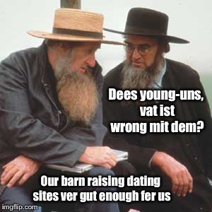 Dees young-uns, vat ist wrong mit dem? Our barn raising dating sites ver gut enough fer us | made w/ Imgflip meme maker