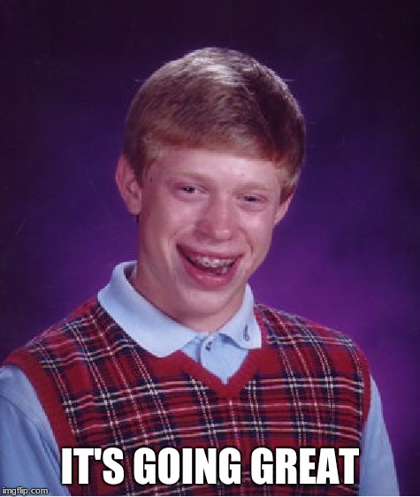 Bad Luck Brian Meme | IT'S GOING GREAT | image tagged in memes,bad luck brian | made w/ Imgflip meme maker