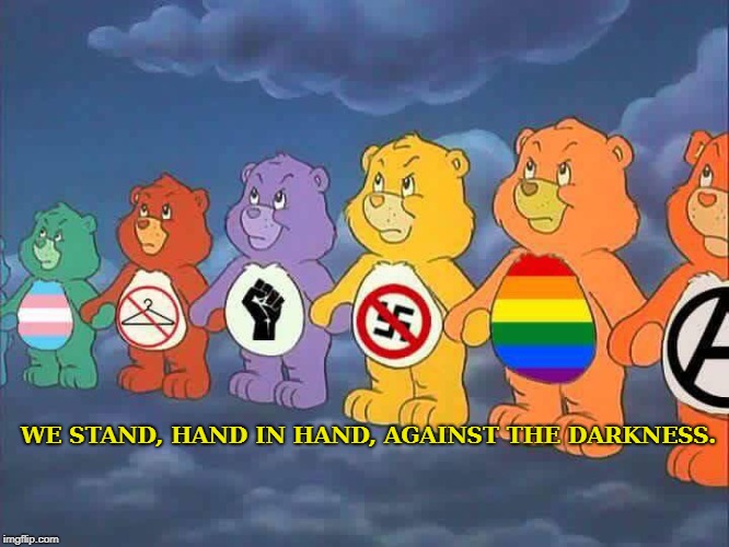 WE STAND, HAND IN HAND, AGAINST THE DARKNESS. | image tagged in against the darkness | made w/ Imgflip meme maker