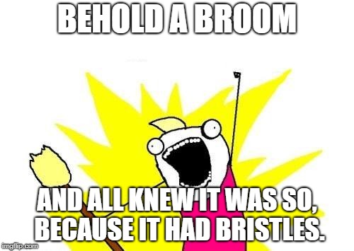X All The Y Meme | BEHOLD A BROOM; AND ALL KNEW IT WAS SO, BECAUSE IT HAD BRISTLES. | image tagged in memes,x all the y | made w/ Imgflip meme maker