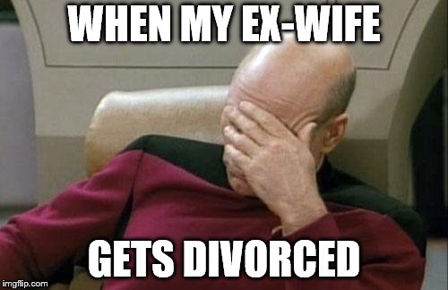 Captain Picard Facepalm Meme | WHEN MY EX-WIFE; GETS DIVORCED | image tagged in memes,captain picard facepalm | made w/ Imgflip meme maker