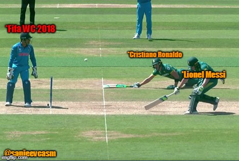 Cricket | *Fifa WC 2018; *Cristiano Ronaldo; *Lionel Messi; @sanjeevcasm | image tagged in cricket | made w/ Imgflip meme maker