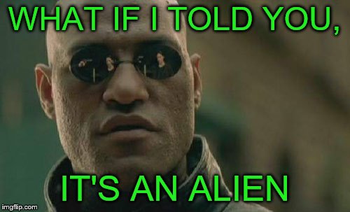 Matrix Morpheus Meme | WHAT IF I TOLD YOU, IT'S AN ALIEN | image tagged in memes,matrix morpheus | made w/ Imgflip meme maker