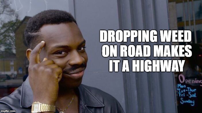 Roll Safe Think About It | DROPPING WEED ON ROAD MAKES IT A HIGHWAY | image tagged in memes,roll safe think about it | made w/ Imgflip meme maker