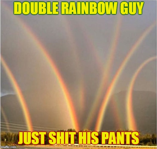 What does it MEAN? | DOUBLE RAINBOW GUY; JUST SHIT HIS PANTS | image tagged in multi rainbow,funny,memes,mxm,double rainbow | made w/ Imgflip meme maker
